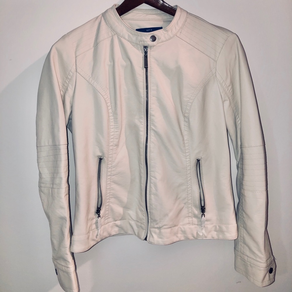 Ivory/Cream Faux Leather Moto Jacket